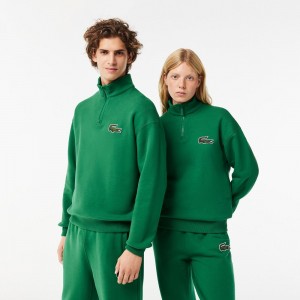 Men's Lacoste Organic Cotton Quarter-Zip Sweatshirt Rocket Green | LMT372154