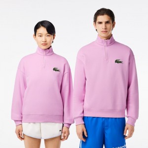 Men's Lacoste Organic Cotton Quarter-Zip Sweatshirt Pink | GHK582461