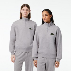 Men's Lacoste Organic Cotton Quarter-Zip Sweatshirt Grey Chine | VUF159826