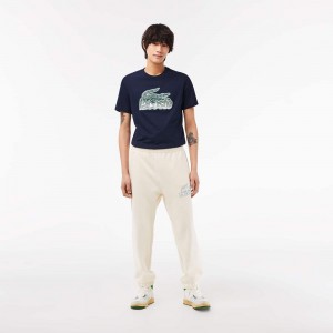 Men's Lacoste Organic Cotton Sweatpants Cream | STM782351