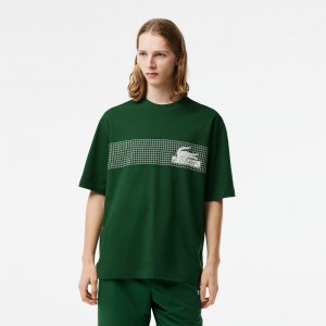 Men's Lacoste Oversize Fit Tennis Print T-Shirt Pine green | OLT796302