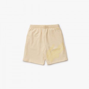 Men's Lacoste Oversized Crocodile Print Organic Cotton Fleece Shorts Yellow | WCQ046297