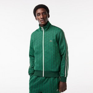 Men's Lacoste Paris Monogram Zip-Up Sweatshirt Green | LZM204675