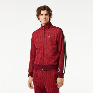 Men's Lacoste Paris Monogram Zip-Up Sweatshirt Bordeaux Red | VHE486035