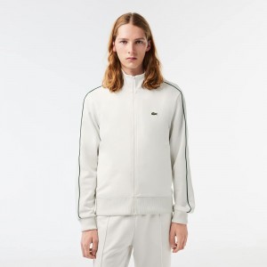 Men's Lacoste Paris Piqué Track Jackets White | XLK704152