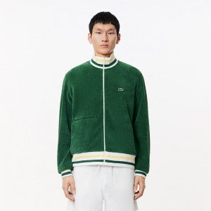 Men's Lacoste Paris Zip-Up Terry Sweatshirt Pine green | AKL975813