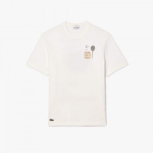 Men's Lacoste Patent Back Piqué T-Shirt White | YHW206748