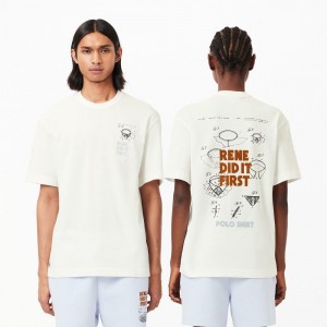 Men's Lacoste Patent Back Piqué T-Shirt White | SVJ503814