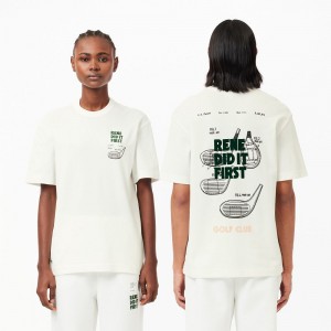 Men's Lacoste Patent Back Piqué T-Shirt White | PYT937051