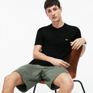 Men's Lacoste Pima Cotton Henley T-Shirt Black | OVT187349