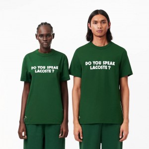 Men's Lacoste Piqué Effect Slogan Cotton Jersey T-Shirt Pine green | UGR506924