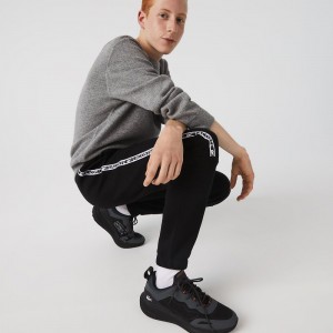 Men's Lacoste Printed Bands Sweatpants Black | PZS371962