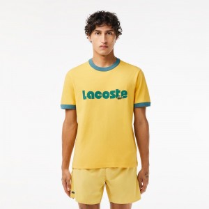 Men's Lacoste Printed Contrast Accent T-Shirt Yellow Blue | ZTO917825