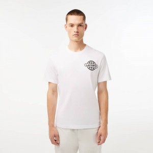 Men's Lacoste Printed Heavy Cotton Jersey T-Shirt White | LDJ014982