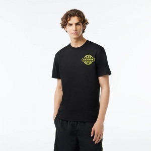 Men's Lacoste Printed Heavy Cotton Jersey T-Shirt Black | NWV836147