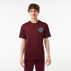 Men's Lacoste Printed Heavy Cotton Jersey T-Shirt Bordeaux | CAD689374