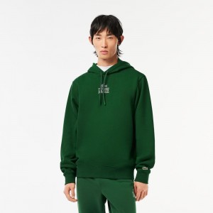 Men's Lacoste Printed Hoodie Pine green | ECN024781