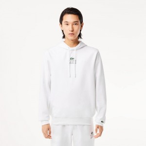 Men's Lacoste Printed Hoodie White | FJV026591