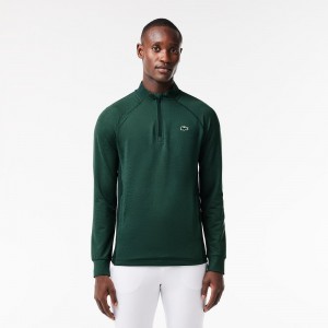 Men's Lacoste Quarter-Zip Golf Sweatshirt Dark Green Green | NGJ507964