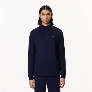 Men's Lacoste Quarter-Zip Golf Sweatshirt Navy Blue | BGL321059