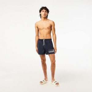 Men's Lacoste Quick-Dry Lined Swim Trunks Navy Blue | KYZ048129