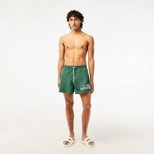 Men's Lacoste Quick-Dry Lined Swim Trunks Khaki Green | NVD428130