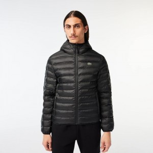 Men's Lacoste Quilted Jackets Black | HUL651709