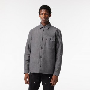 Men's Lacoste Quilted Large Croc Overshirt Shirt Black | SPU761209