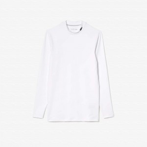 Men's Lacoste Recycled Fiber Long Sleeve Sports T-Shirt White | WIE035271