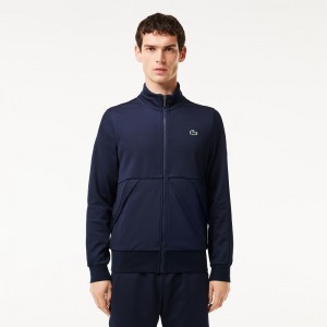 Men's Lacoste Recycled Fiber Zip-Up Sport Sweatshirt Navy Blue | PSQ836250