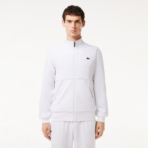 Men's Lacoste Recycled Fiber Zip-Up Sport Sweatshirt White | VZP231748