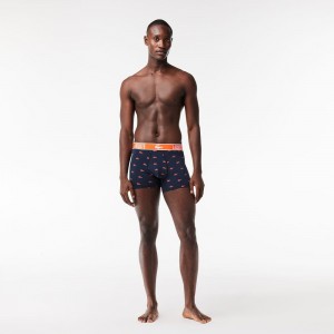 Men's Lacoste Recycled Polyester Jersey 3-Pack Trunks Navy Blue Orange Navy Blue | VON830741