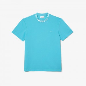 Men's Lacoste Regular Fit Branded Collar T-Shirt Blue | RKU340268