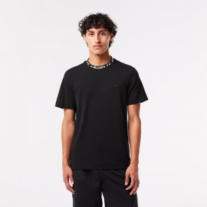 Men's Lacoste Regular Fit Branded Collar T-Shirt Black | RSF462795