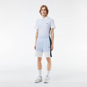 Men's Lacoste Regular Fit Brushed Fleece Colorblock Shorts Light Blue Navy Blue White | FPX243870