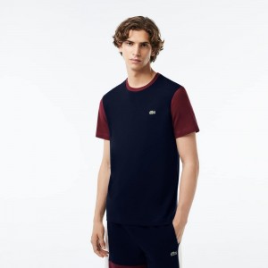 Men's Lacoste Regular Fit Colorblock Jersey T-Shirt Navy Blue Bordeaux | KBY879106