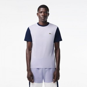 Men's Lacoste Regular Fit Colorblock Jersey T-Shirt Light Blue Navy Blue | GXD796541