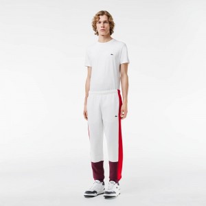 Men's Lacoste Regular Fit Colorblock Joggers White Red Bordeaux | VDI102354