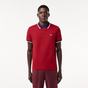 Men's Lacoste Regular Fit Contrast Collar Polo Shirts Bordeaux | OYL193426