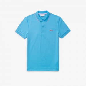 Men's Lacoste Regular Fit Contrast Collar Polo Shirts Bonnie blue | XNQ586430