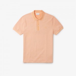 Men's Lacoste Regular Fit Contrast Collar Texturized Piqué Polo Shirts Light Orange Orange White | TJW902315