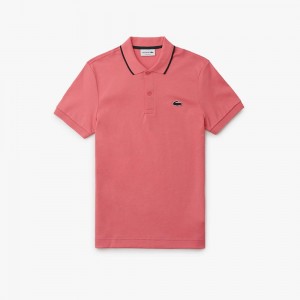 Men's Lacoste Regular Fit Contrast Collar Polo Shirts Pink | YKT815230