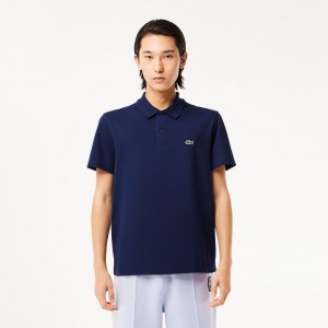 Men's Lacoste Regular Fit Cotton Blend Polo Shirts Navy Blue | OSN894651