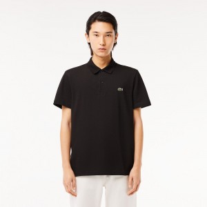 Men's Lacoste Regular Fit Cotton Blend Polo Shirts Black | QJK513249