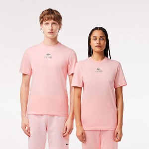 Men's Lacoste Regular Fit Cotton Jersey Branded T-Shirt Waterlily Pink | ZOU390462