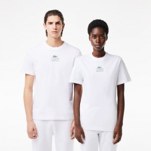 Men's Lacoste Regular Fit Cotton Jersey Branded T-Shirt White | DRX365489