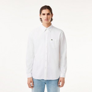 Men's Lacoste Regular Fit Cotton Oxford Shirt White | AWG498125