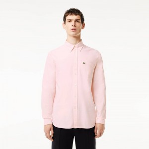 Men's Lacoste Regular Fit Cotton Oxford Shirt White Light Pink | TCZ906483