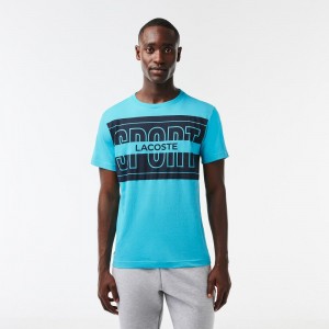 Men's Lacoste Regular Fit Cotton Sport T-Shirt Blue | OHQ689543