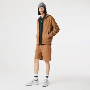 Men's Lacoste Regular Fit Fleece Shorts Brown | UOK750931